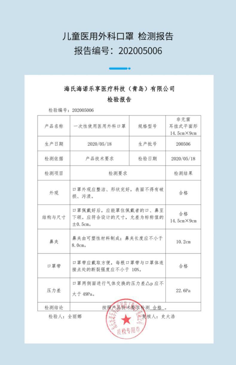 海氏海諾A108一次性醫(yī)用外科兒童口罩圖片8