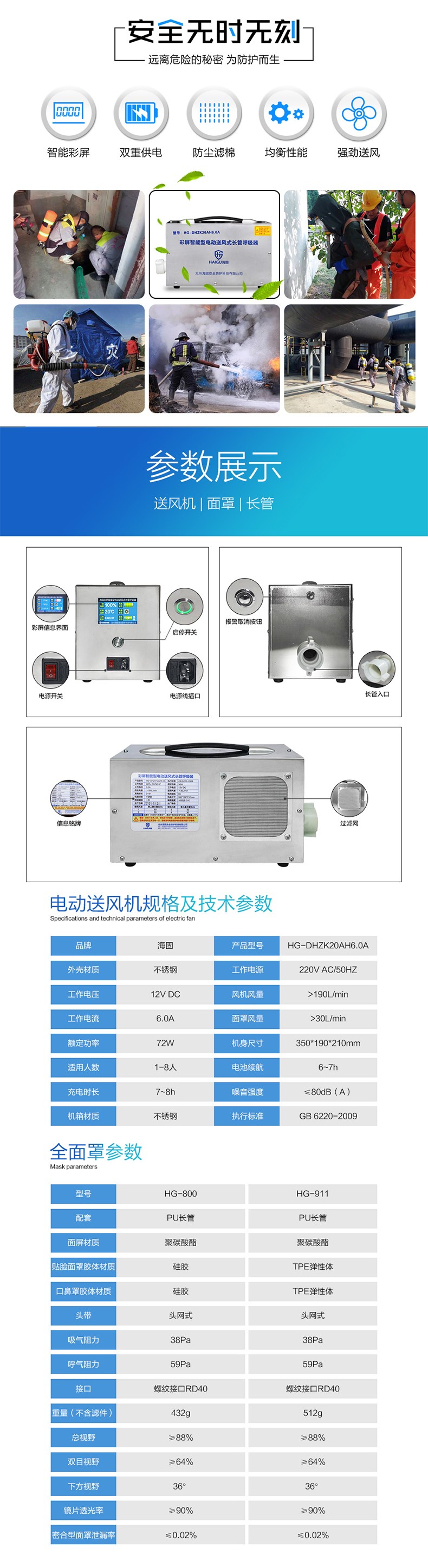 海固HG-DHZK20AH6.0A八人全面罩電動送風(fēng)式長管呼吸器圖片