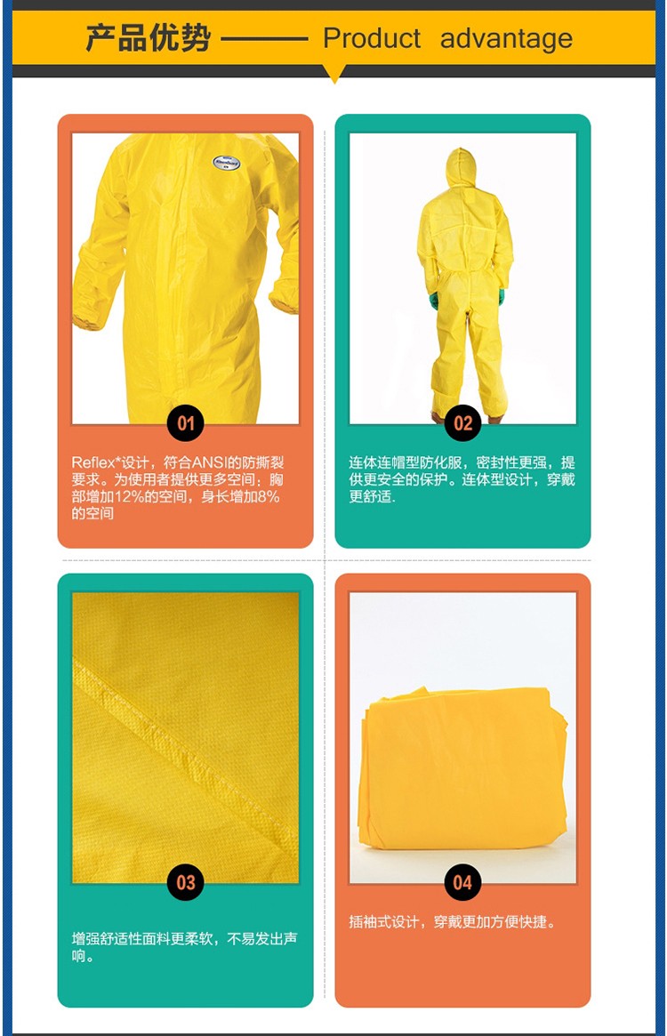 金佰利09813-01 KLEENGUARD勁衛(wèi)A70黃色防護服L圖片3
