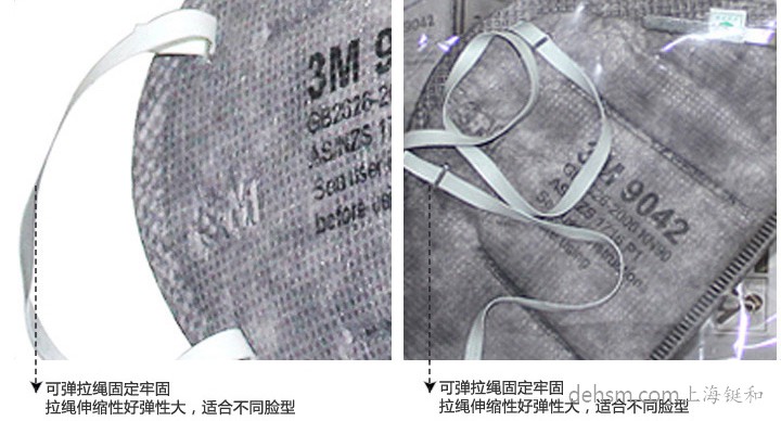 3M9042口罩可彈拉繩固定拉姑，彈性大，適合不同臉型