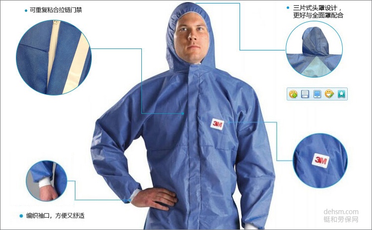 3M4532+藍(lán)色帶帽連體防護(hù)服彈性頭罩，透氣防護(hù)